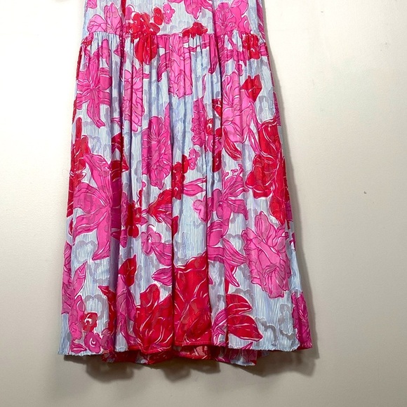 Vineyard Vines Kentucky Derby Seersucker Pink and White Floral Midi Dress size 6 - Picture 12 of 16